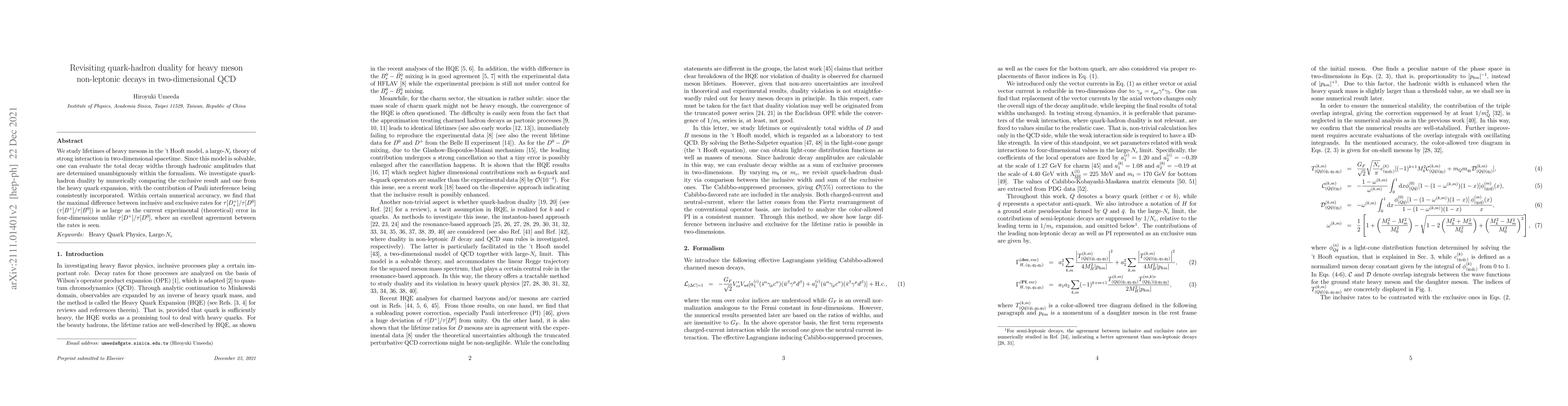Thumbnail for Revisiting quark-hadron duality for heavy meson non-leptonic decays in
  two-dimensional QCD