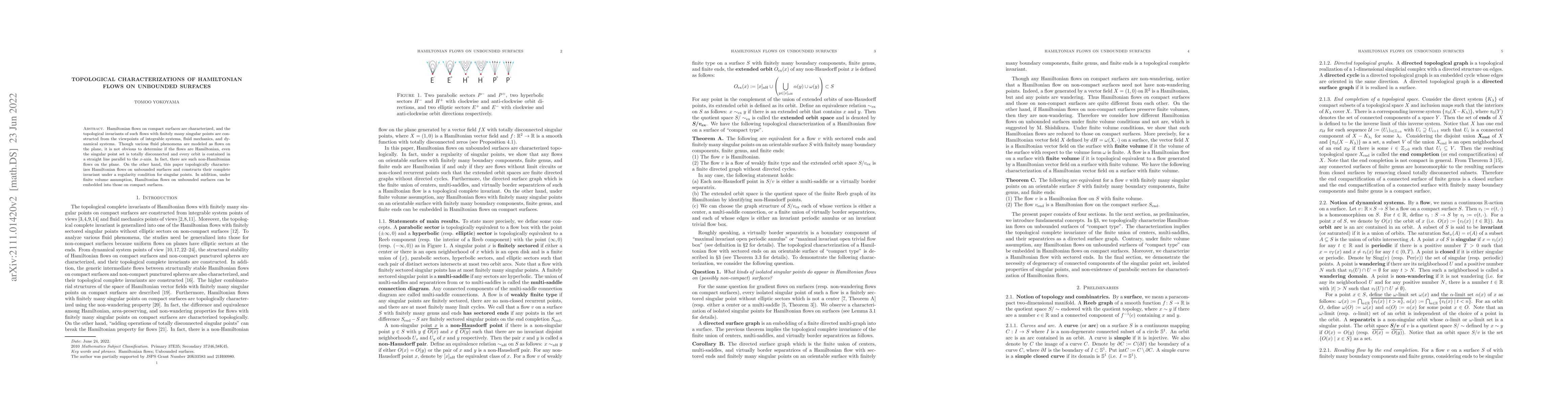Thumbnail for Topological characterizations of Hamiltonian flows with finitely many
  singular points on unbounded surfaces