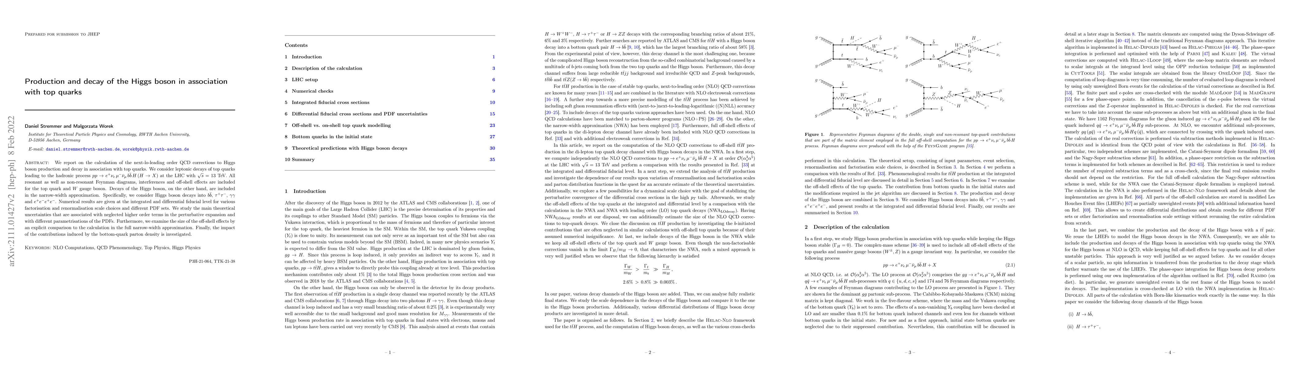 Thumbnail for Production and decay of the Higgs boson in association with top quarks