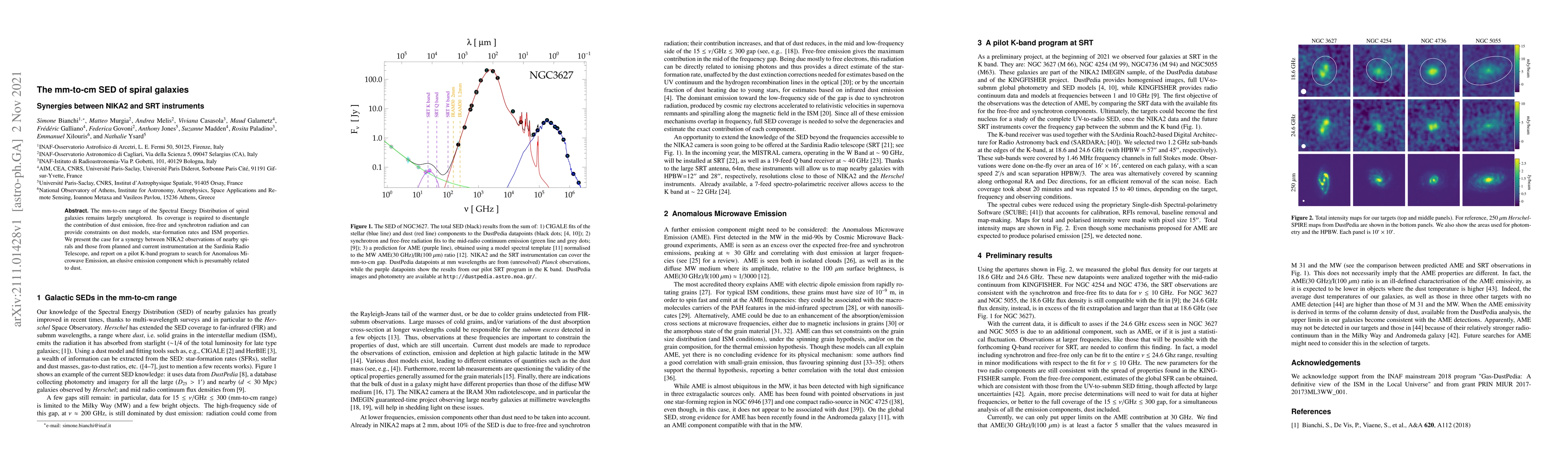 Thumbnail for The mm-to-cm SED of spiral galaxies. Synergies between NIKA2 and SRT
  instruments
