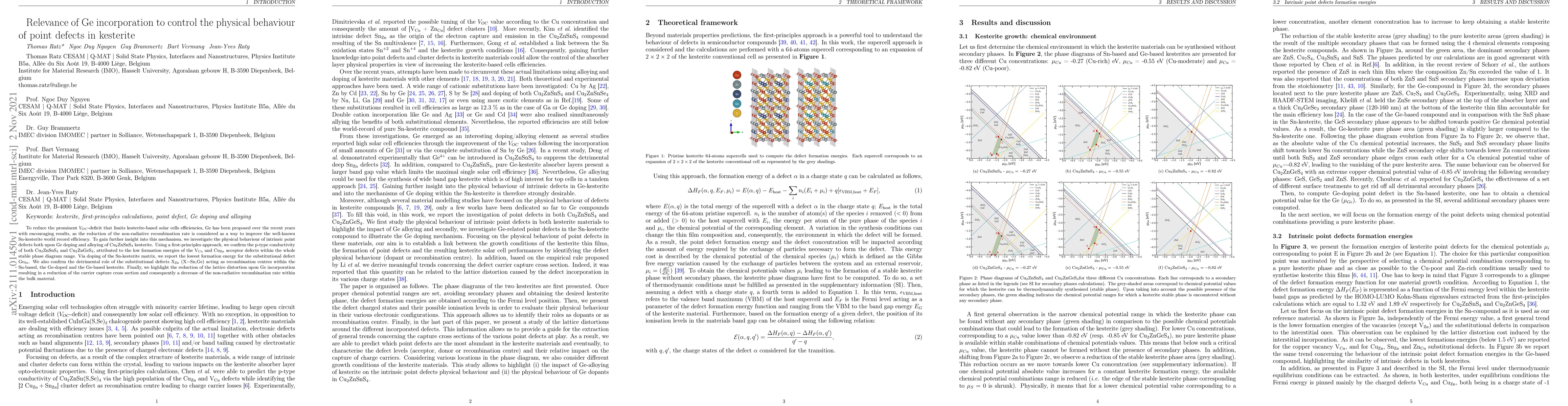 Thumbnail for Relevance of Ge incorporation to control the physical behaviour of point
  defects in kesterite