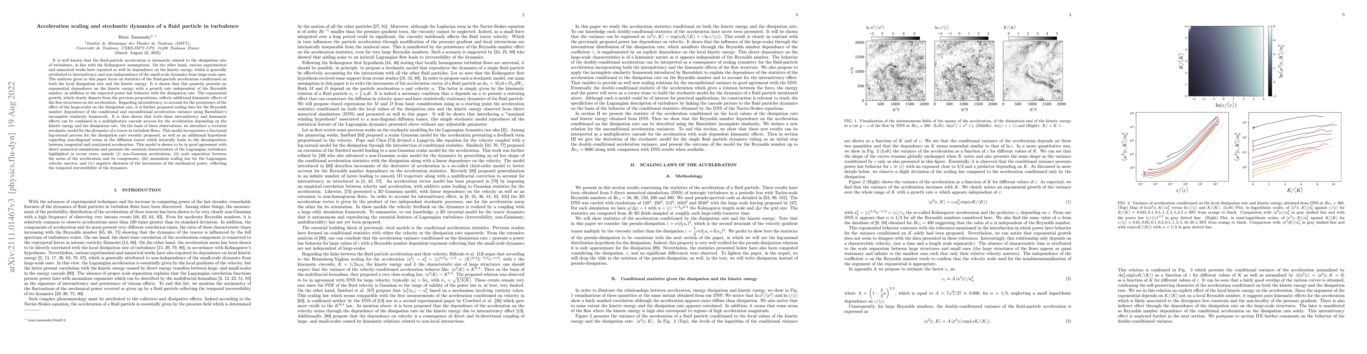 Thumbnail for Acceleration scaling and stochastic dynamics of a fluid particle in
  turbulence