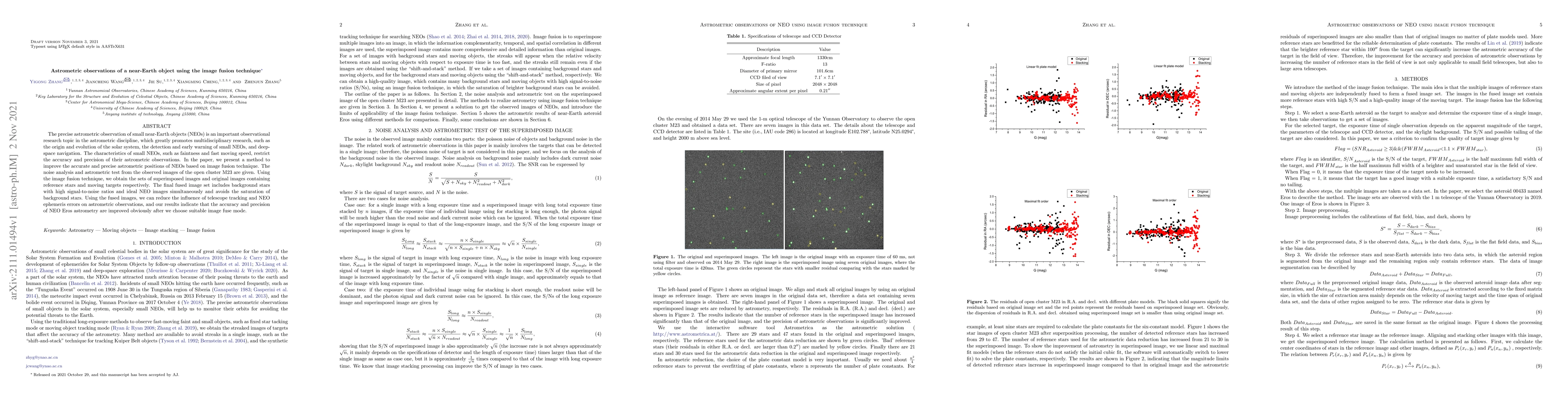 Thumbnail for Astrometric observations of a near-Earth object using the image fusion
  technique