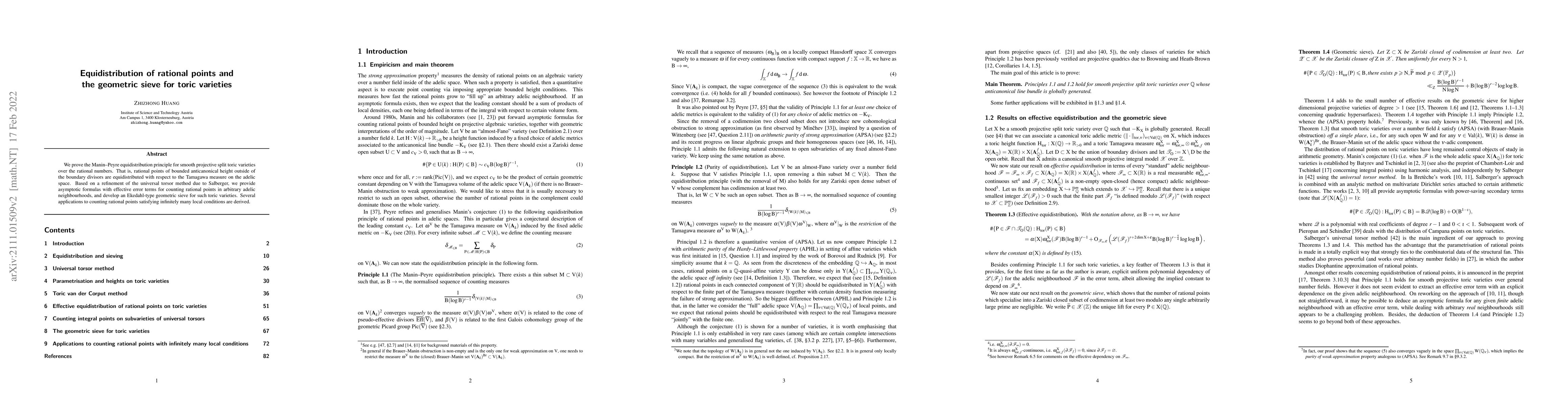 Thumbnail for Equidistribution of rational points and the geometric sieve for toric
  varieties