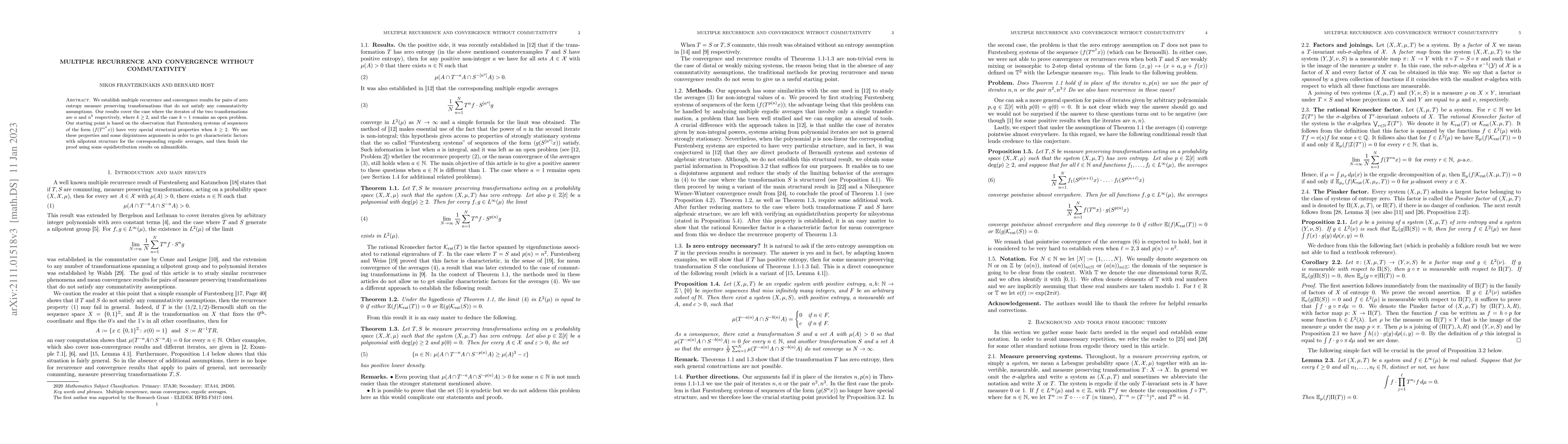 Thumbnail for Multiple recurrence and convergence without commutativity