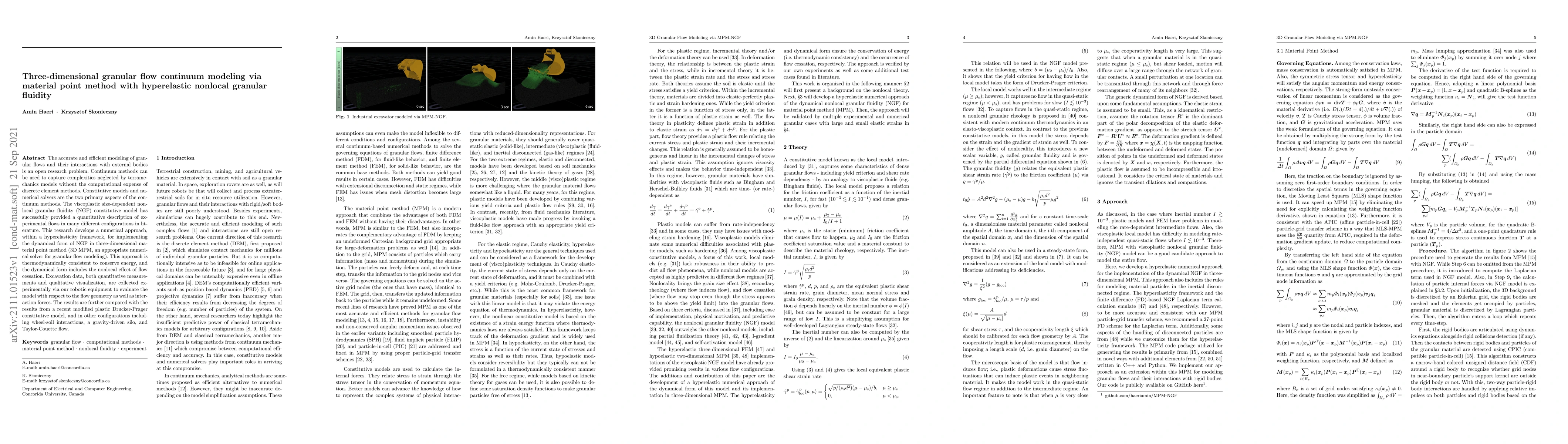 Thumbnail for Three-dimensional granular flow continuum modeling via material point
  method with hyperelastic nonlocal granular fluidity