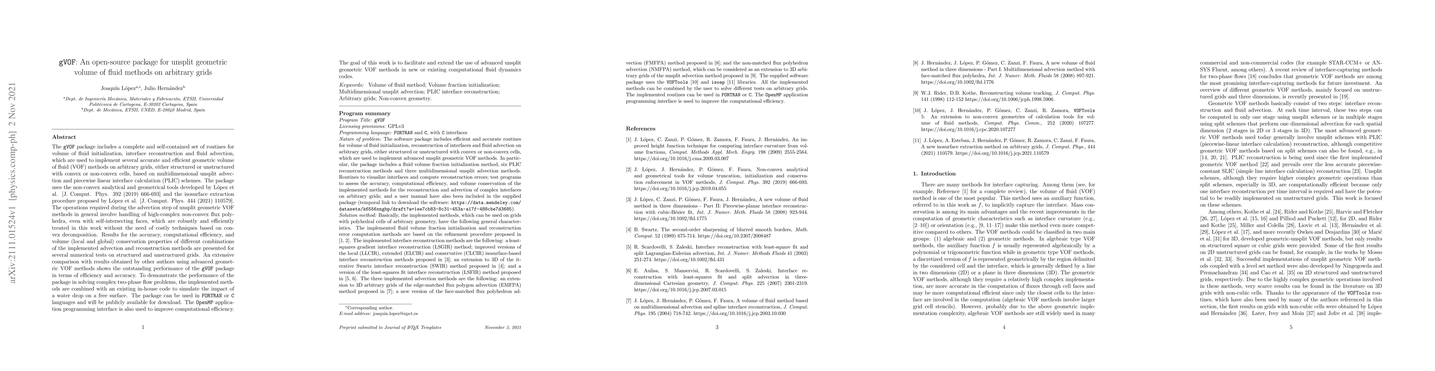 Thumbnail for gVOF: An open-source package for unsplit geometric volume of fluid
  methods on arbitrary grids
