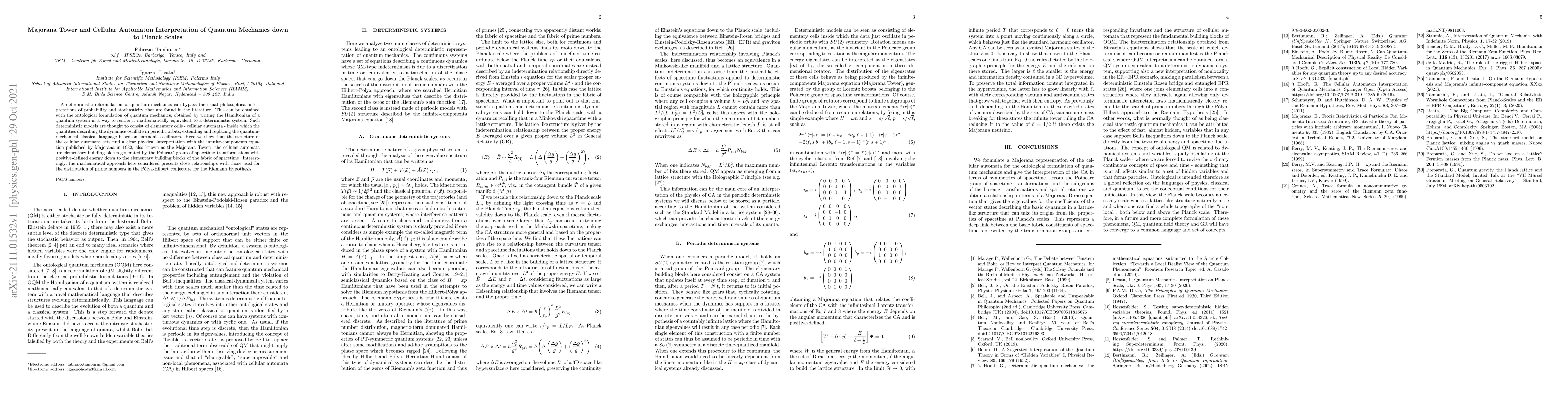 Thumbnail for Majorana Tower and Cellular Automaton Interpretation of Quantum
  Mechanics down to Planck Scales