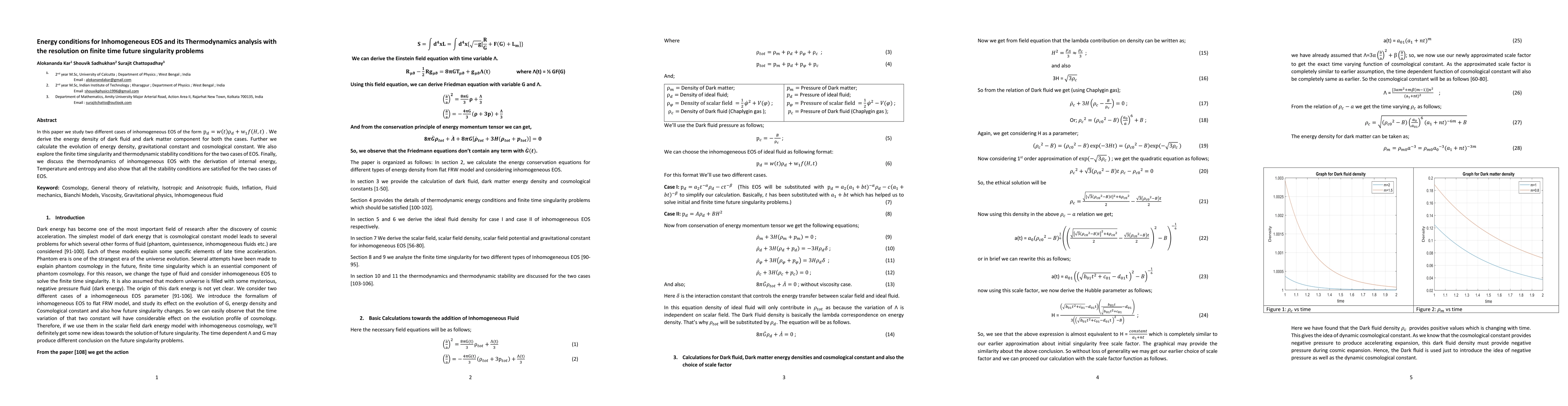 Thumbnail for Energy conditions for Inhomogeneous EOS and its Thermodynamics analysis
  with the resolution on finite time future singularity problems