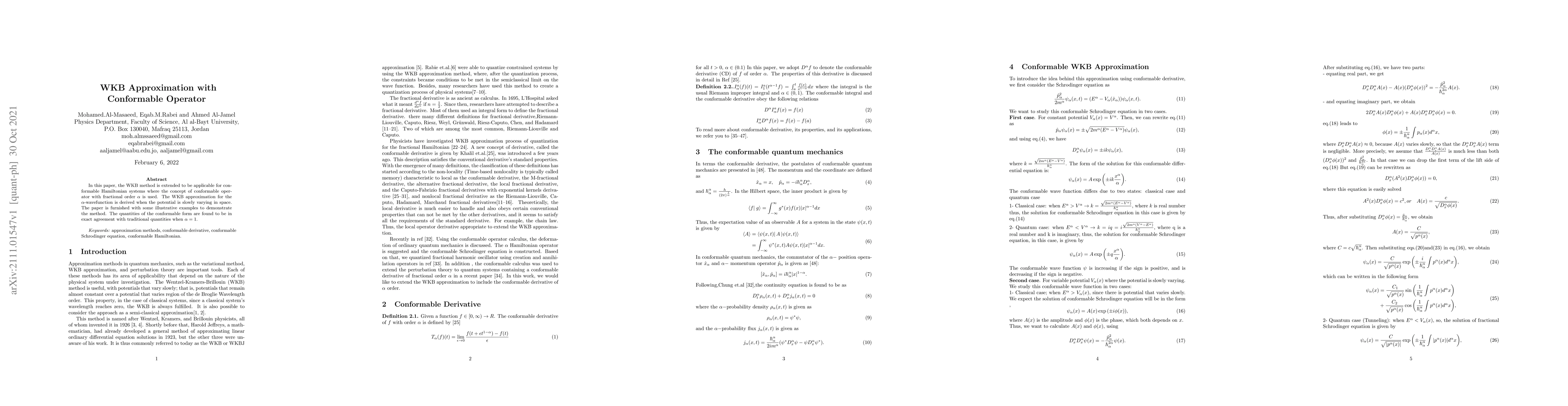 Thumbnail for WKB Approximation with Conformable Operator