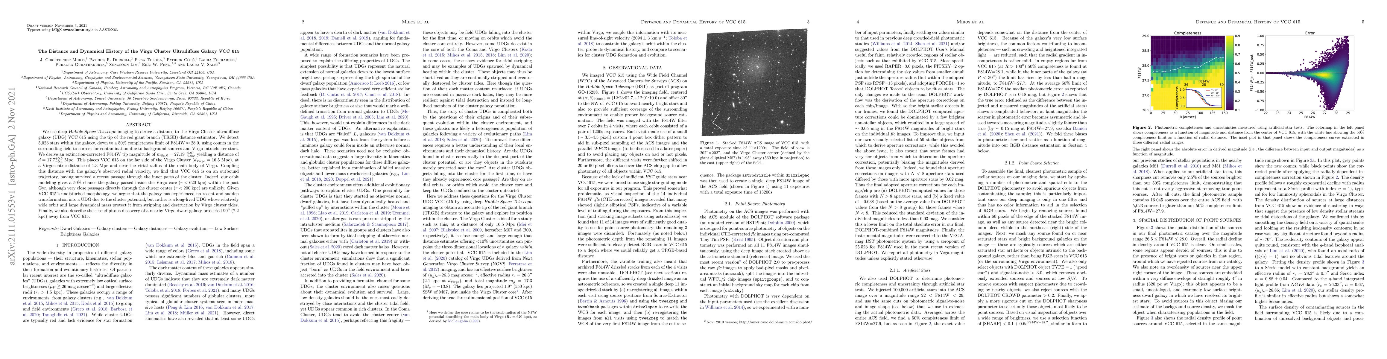 Thumbnail for The Distance and Dynamical History of the Virgo Cluster Ultradiffuse
  Galaxy VCC 615