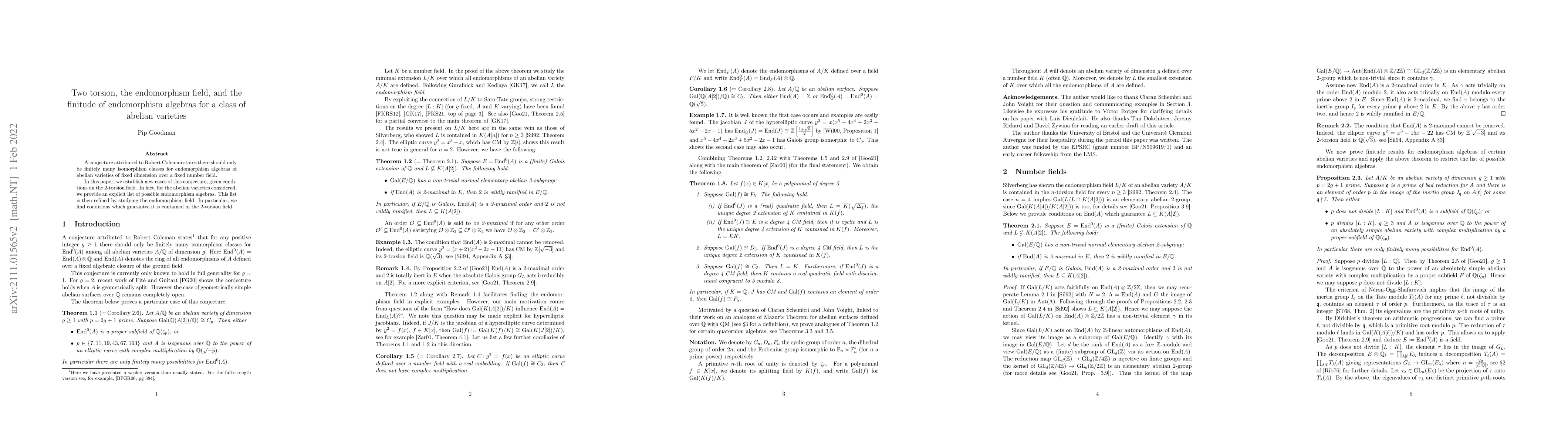 Thumbnail for Two torsion, the endomorphism field, and the finitude of endomorphism
  algebras for a class of abelian varieties