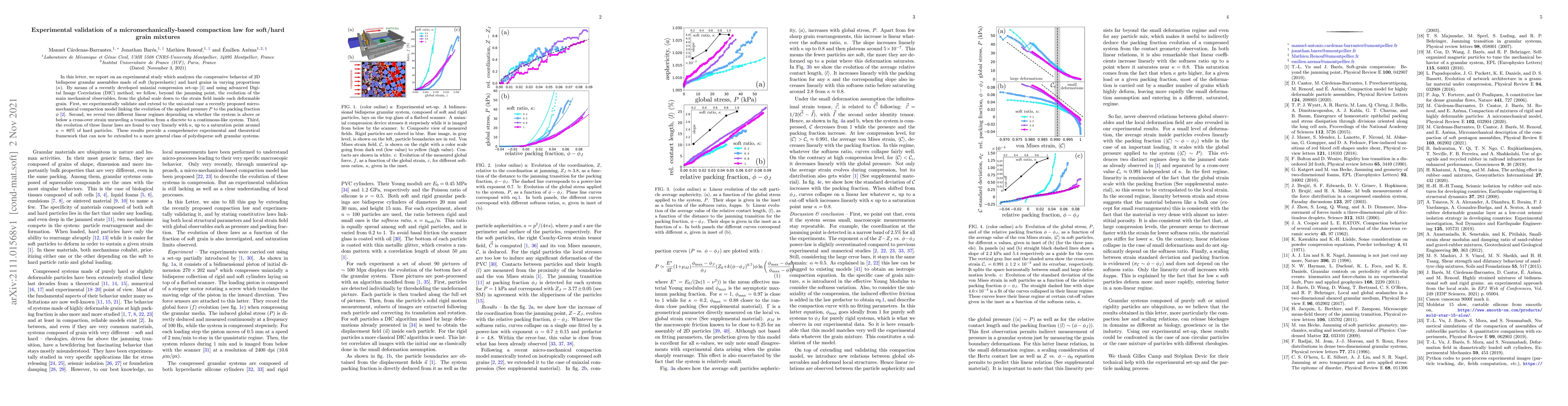 Thumbnail for Experimental validation of a micromechanically-based compaction law for
  soft/hard grain mixtures