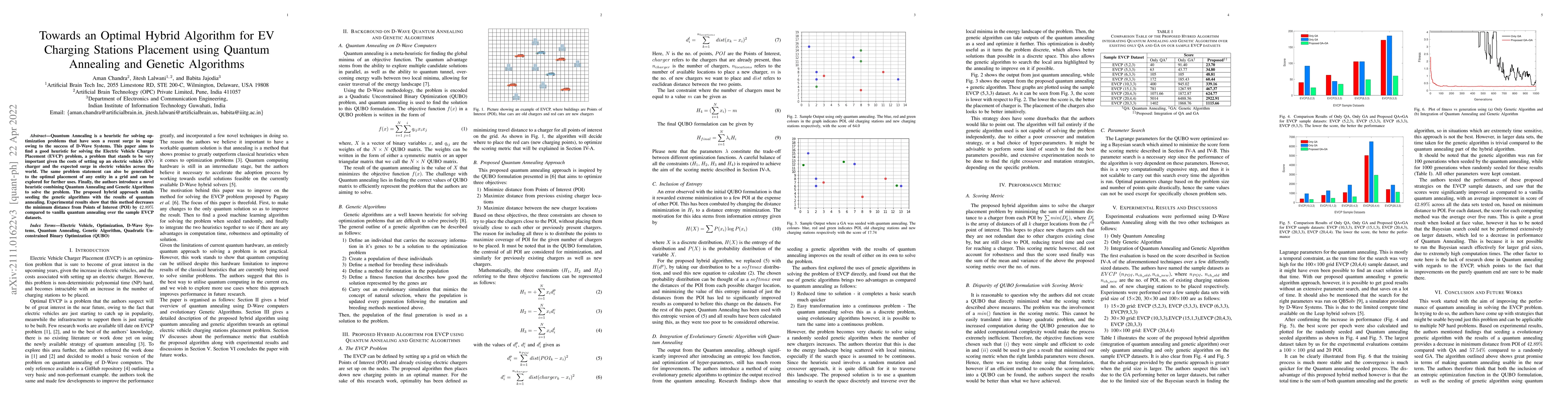 Thumbnail for Towards an Optimal Hybrid Algorithm for EV Charging Stations Placement
  using Quantum Annealing and Genetic Algorithms