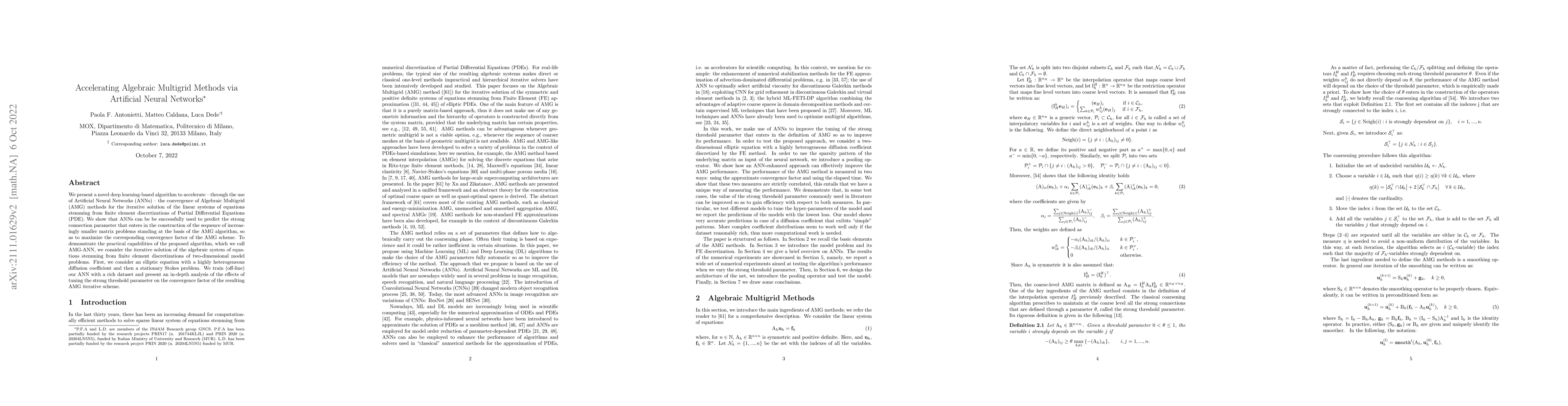 Thumbnail for Accelerating Algebraic Multigrid Methods via Artificial Neural Networks