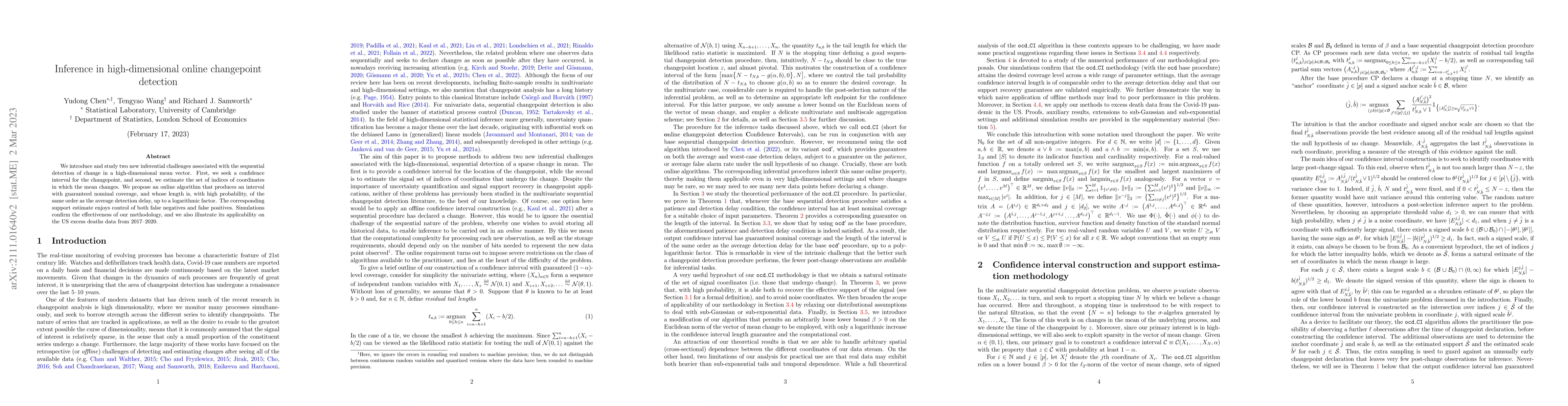 Thumbnail for Inference in high-dimensional online changepoint detection