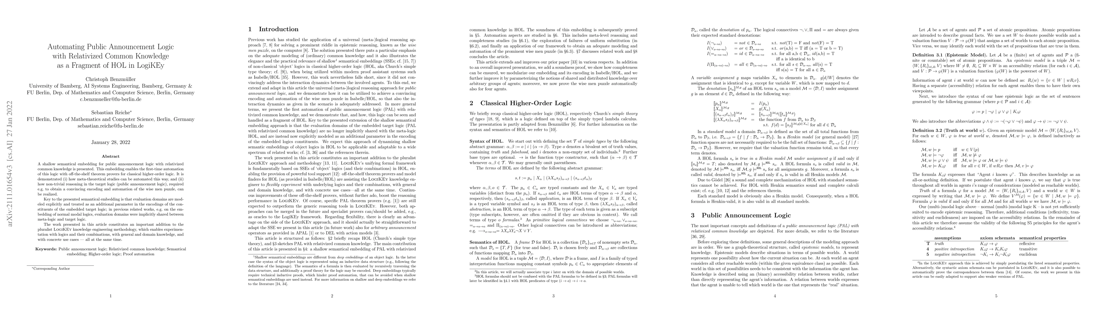 Thumbnail for Automating Public Announcement Logic with Relativized Common Knowledge
  as a Fragment of HOL in LogiKEy