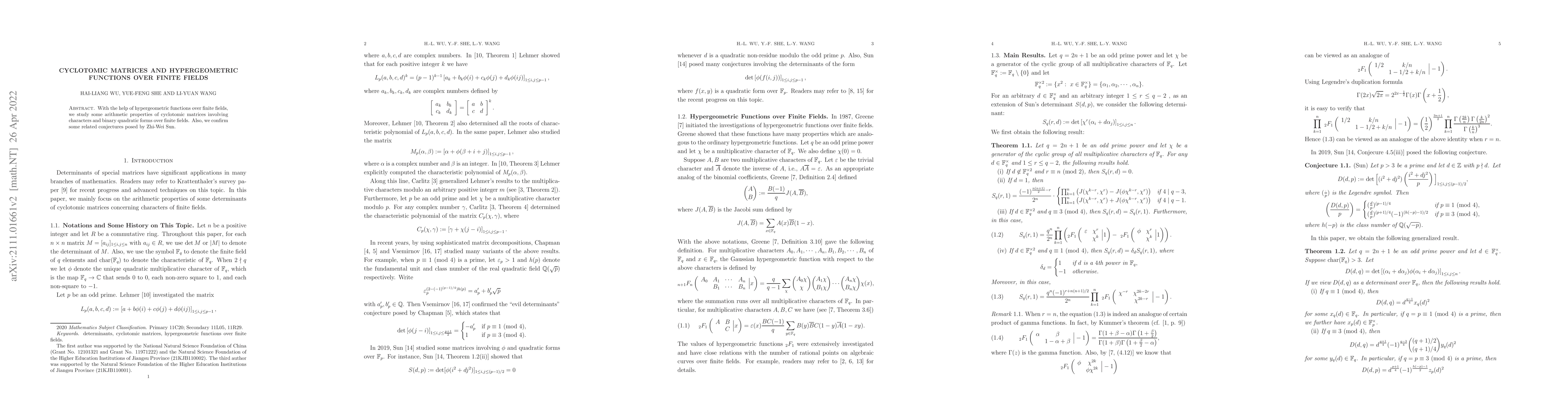 Thumbnail for Cyclotomic matrices and hypergeometric functions over finite fields