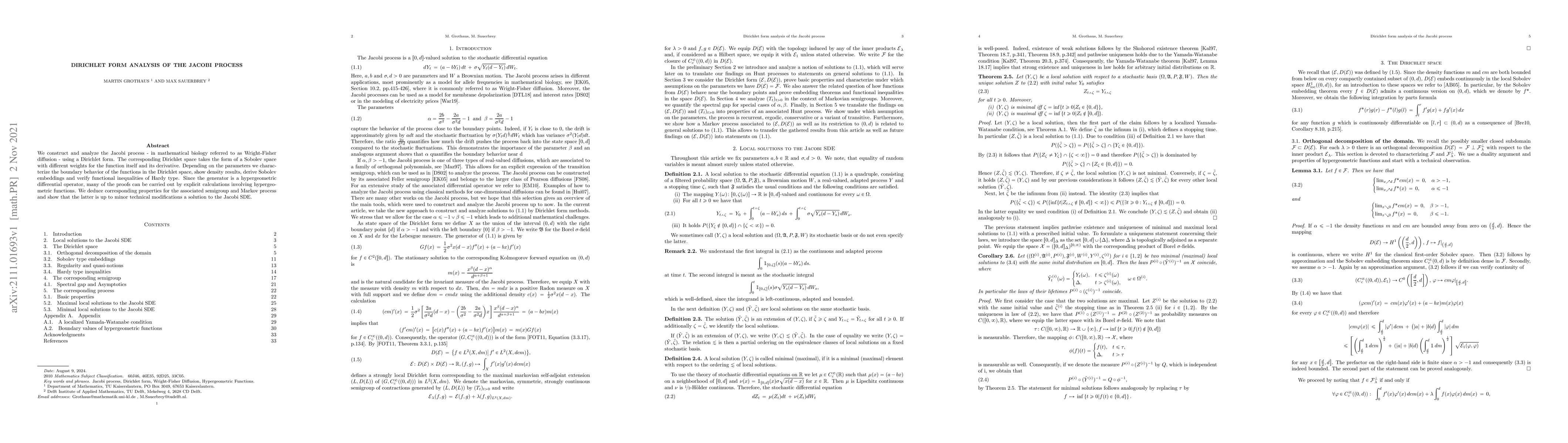 Thumbnail for Dirichlet form analysis of the Jacobi process