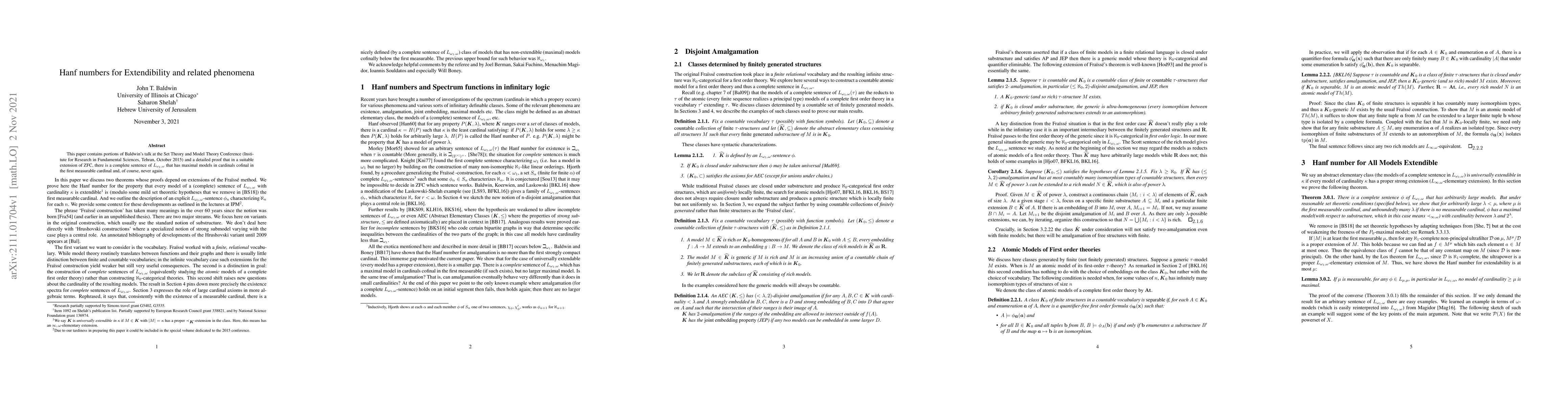 Thumbnail for Hanf numbers for Extendibility and related phenomena