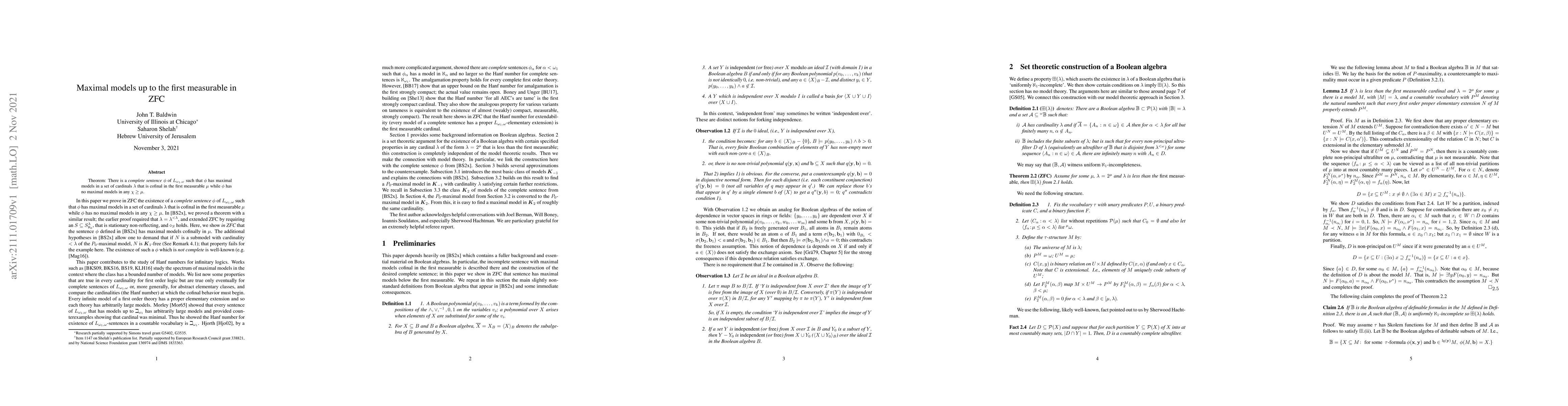 Thumbnail for Maximal models up to the first measurable in ZFC