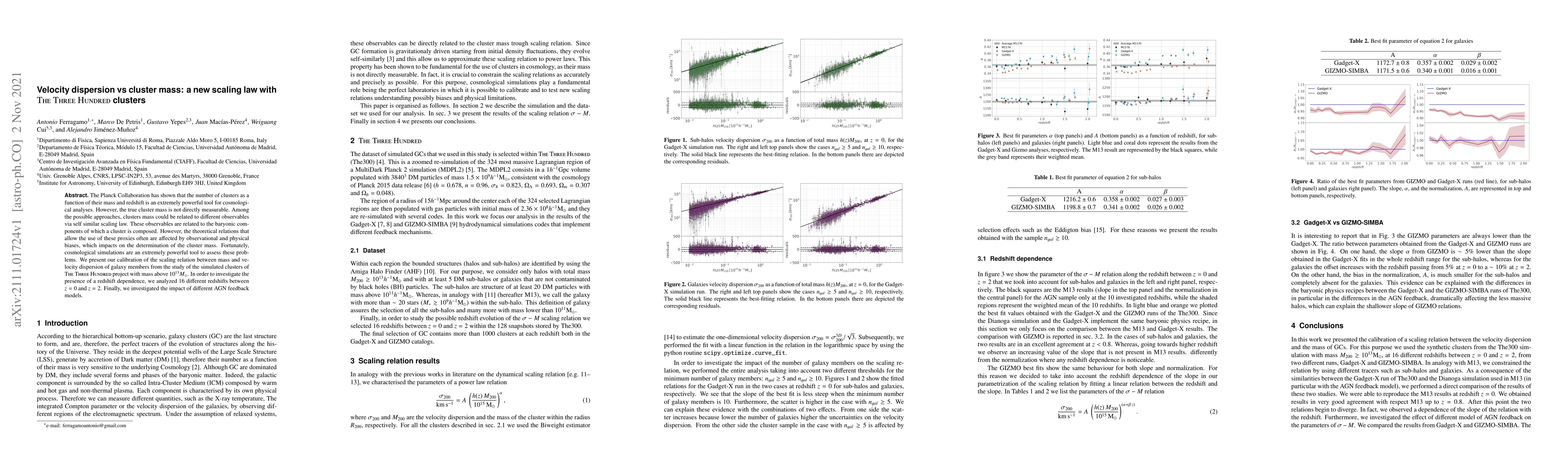 Thumbnail for Velocity dispersion vs cluster mass: a new scaling law with The Three
  Hundred clusters
