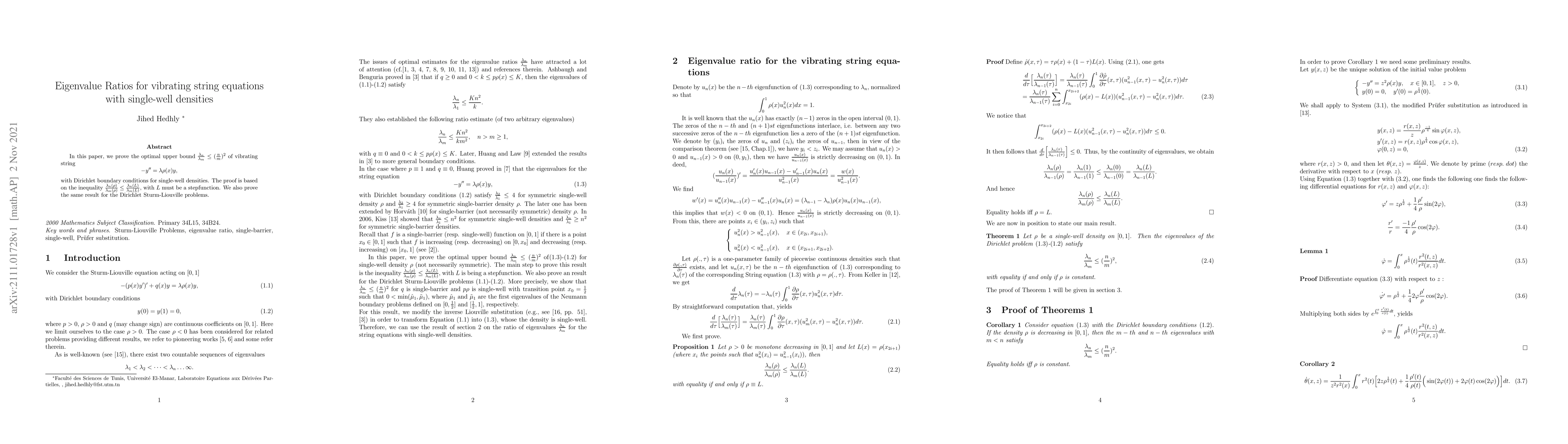 Thumbnail for Eigenvalue Ratios for vibrating string equations with single-well
  densities