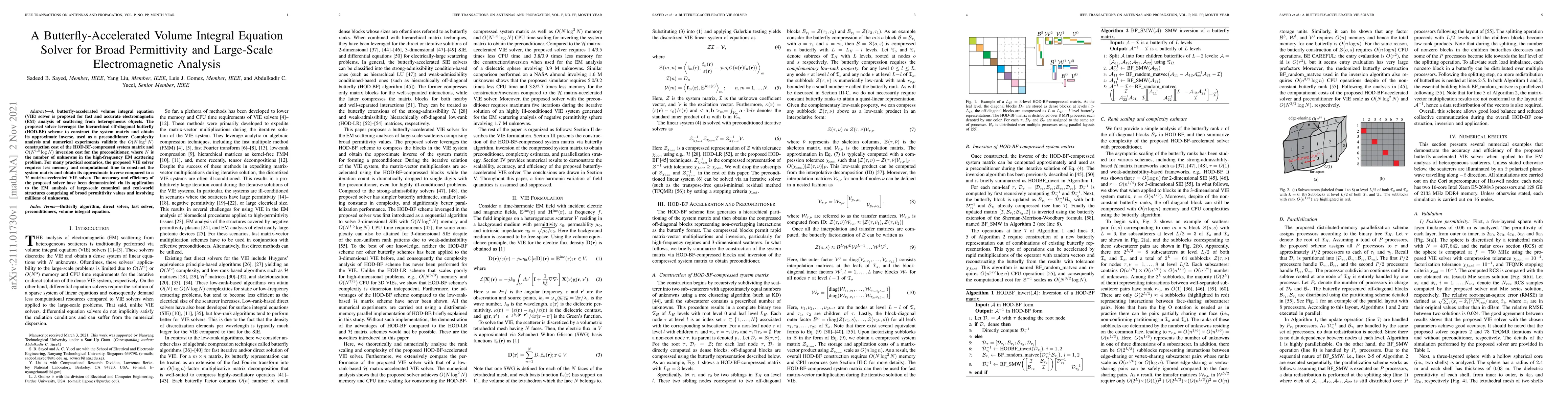Thumbnail for A Butterfly-Accelerated Volume Integral Equation Solver for Broad
  Permittivity and Large-Scale Electromagnetic Analysis
