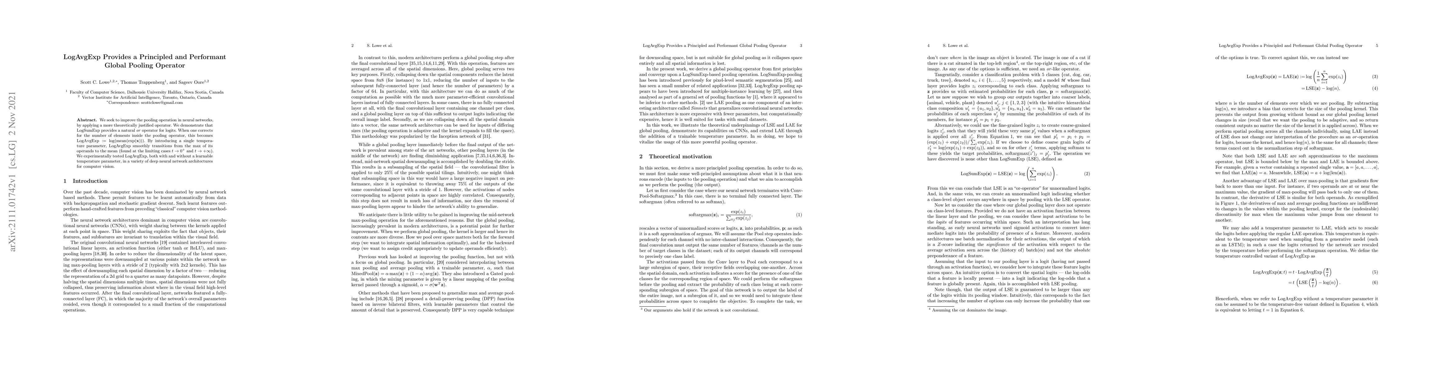 Thumbnail for LogAvgExp Provides a Principled and Performant Global Pooling Operator