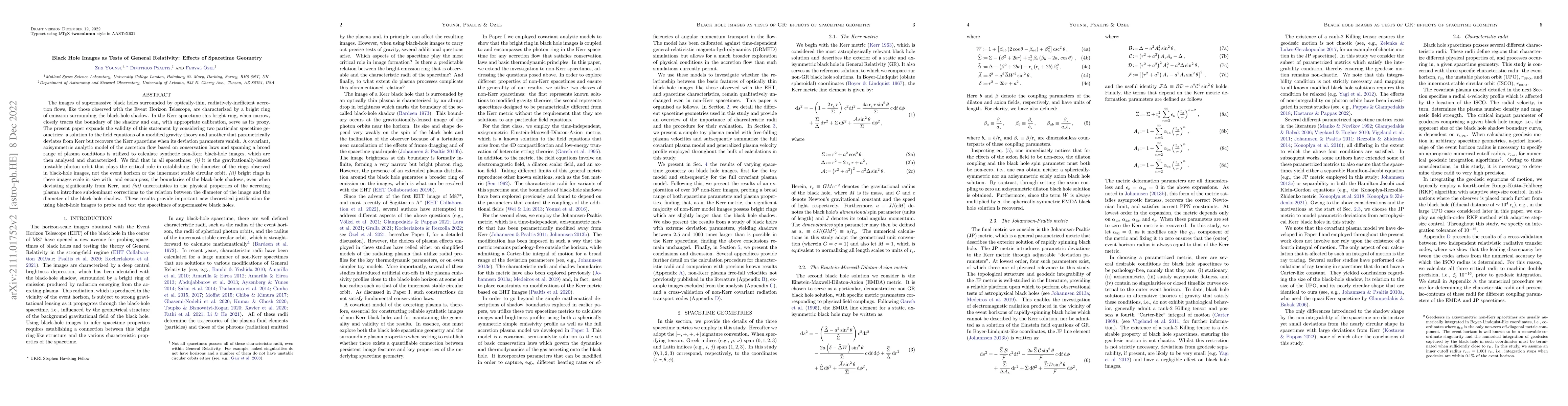 Thumbnail for Black Hole Images as Tests of General Relativity: Effects of Spacetime
  Geometry