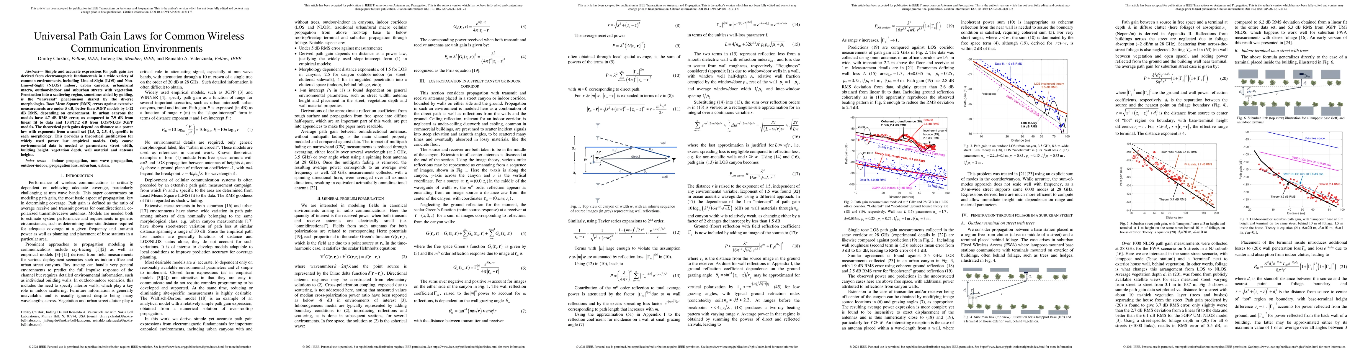 Thumbnail for Universal Path Gain Laws for Common Wireless Communication Environments