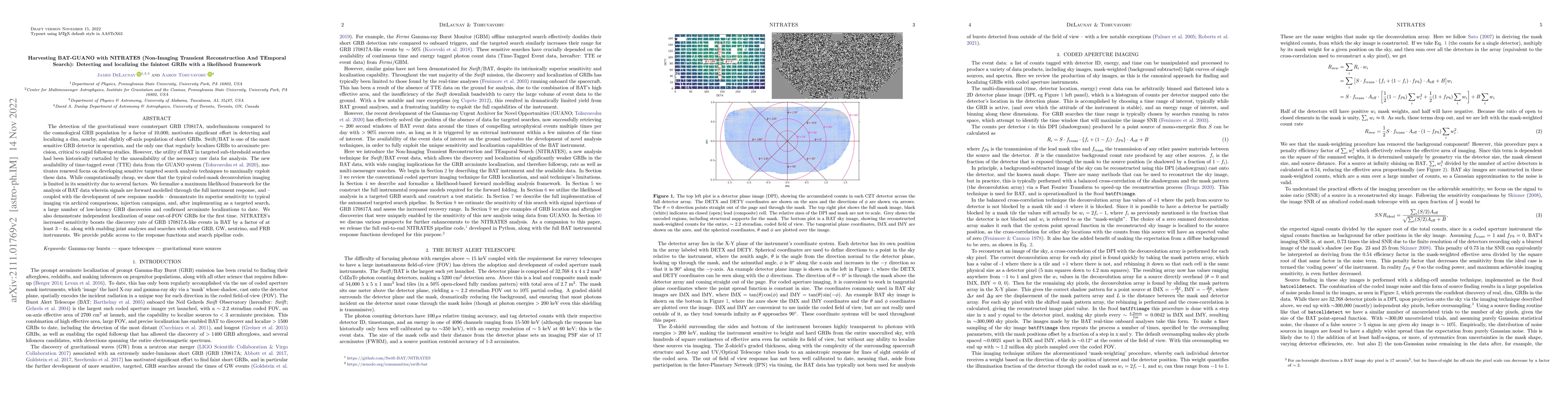 Thumbnail for Harvesting BAT-GUANO with NITRATES (Non-Imaging Transient Reconstruction
  And TEmporal Search): Detecting and localizing the faintest GRBs with a
  likelihood framework