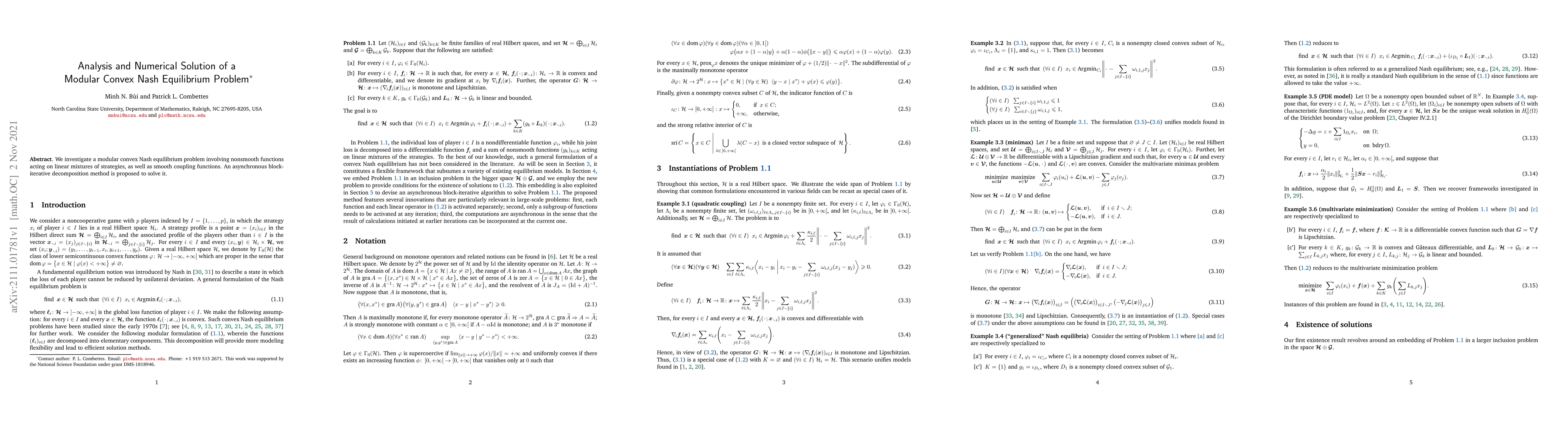 Thumbnail for Analysis and Numerical Solution of a Modular Convex Nash Equilibrium
  Problem