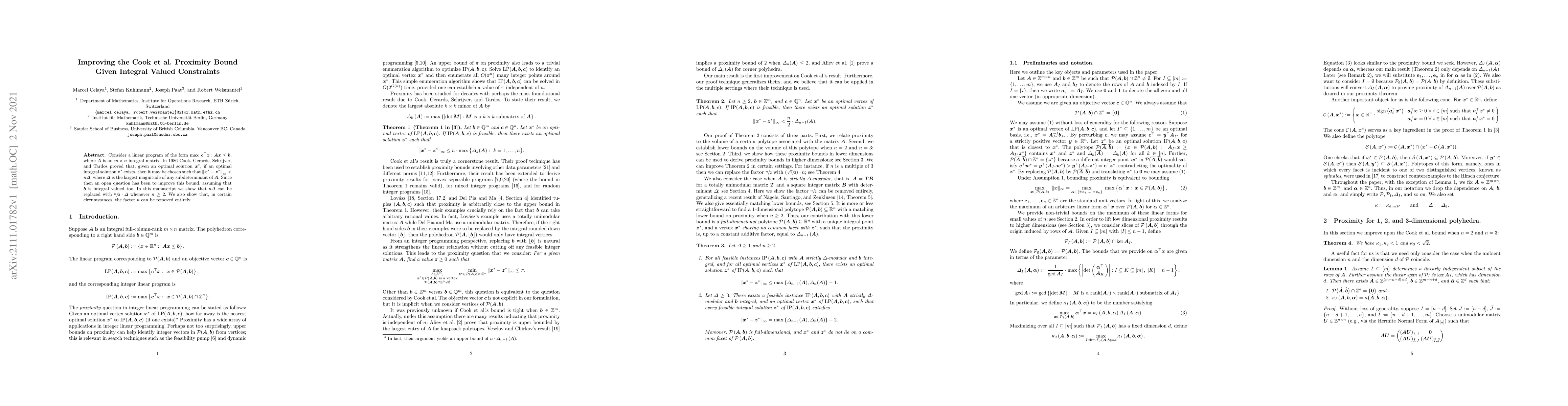 Thumbnail for Improving the Cook et al. Proximity Bound Given Integral Valued
  Constraints