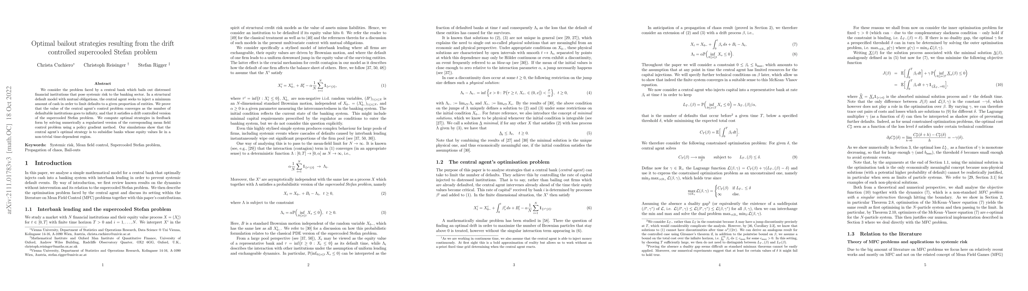 Thumbnail for Optimal bailout strategies resulting from the drift controlled
  supercooled Stefan problem