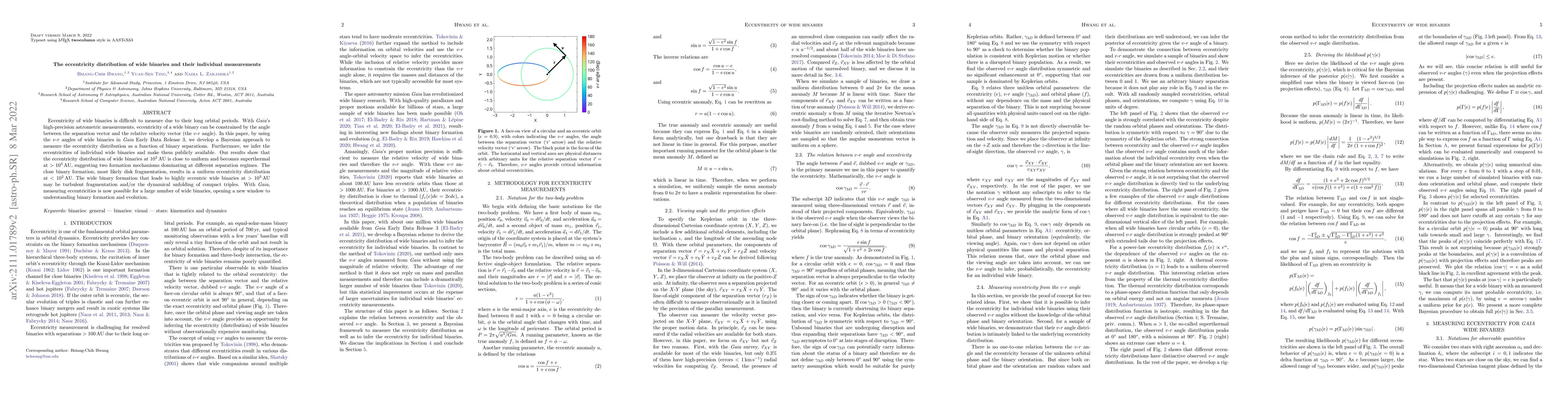 Thumbnail for The eccentricity distribution of wide binaries and their individual
  measurements