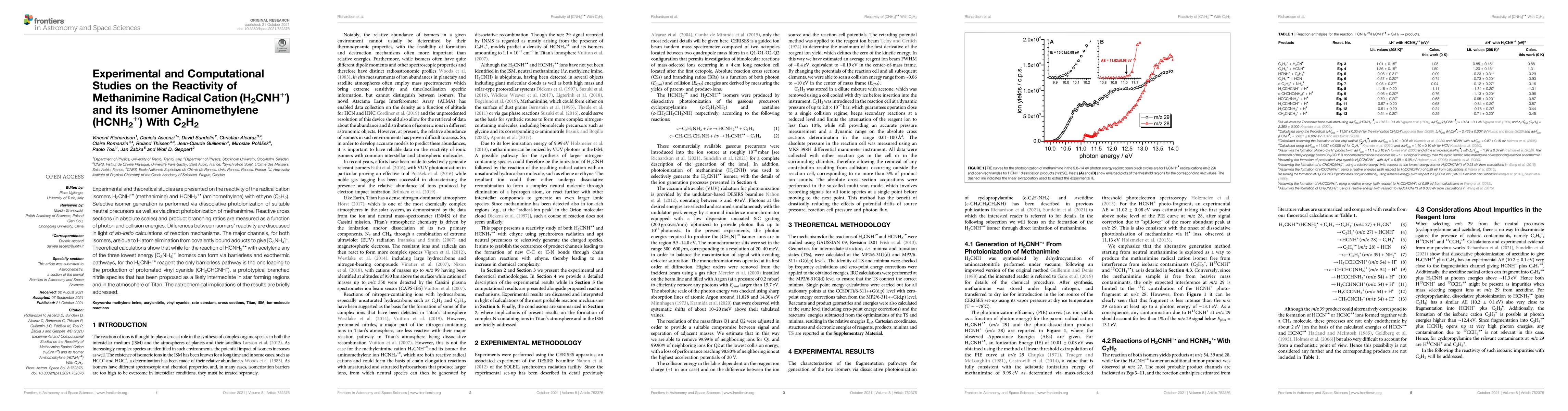 Thumbnail for Experimental and computational studies on the reactivity of methanimine
  radical cation (H$_2$CNH$^{+\cdot}$) and its isomer aminomethylene
  (HCNH$_2^{+\cdot}$) with C$_2$H$_2$