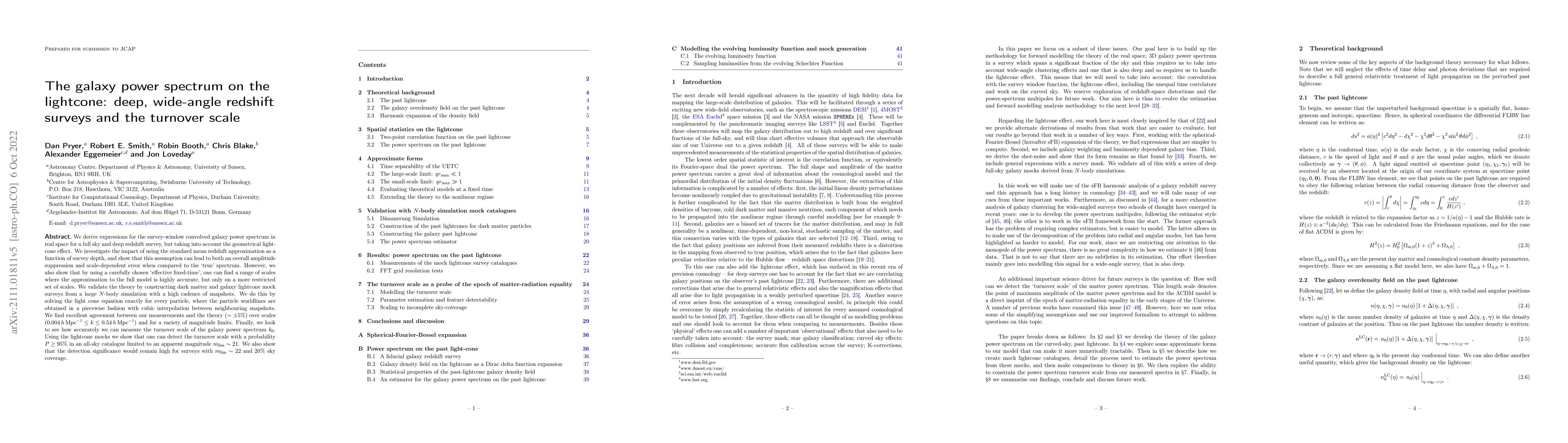 Thumbnail for The galaxy power spectrum on the lightcone: deep, wide-angle redshift
  surveys and the turnover scale