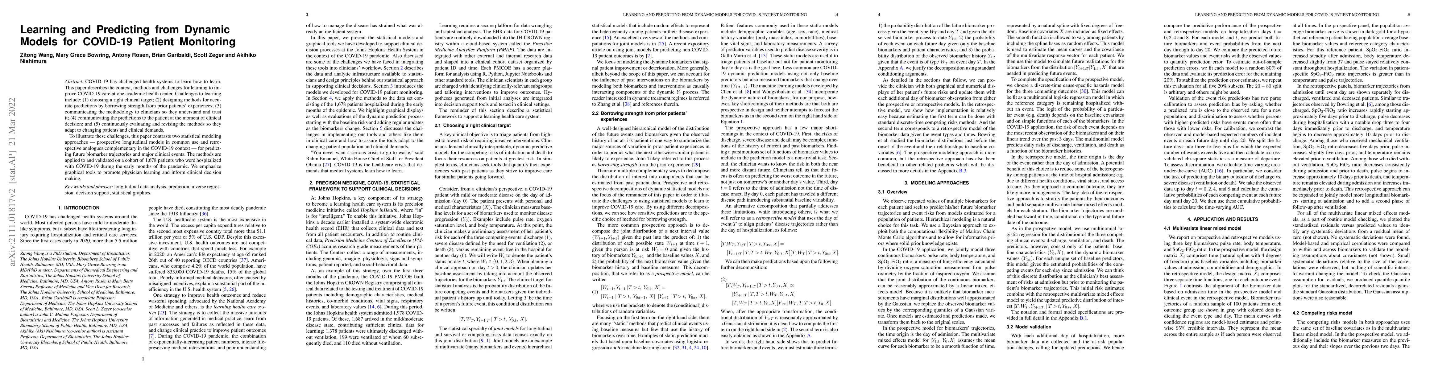 Thumbnail for Learning and Predicting from Dynamic Models for COVID-19 Patient
  Monitoring