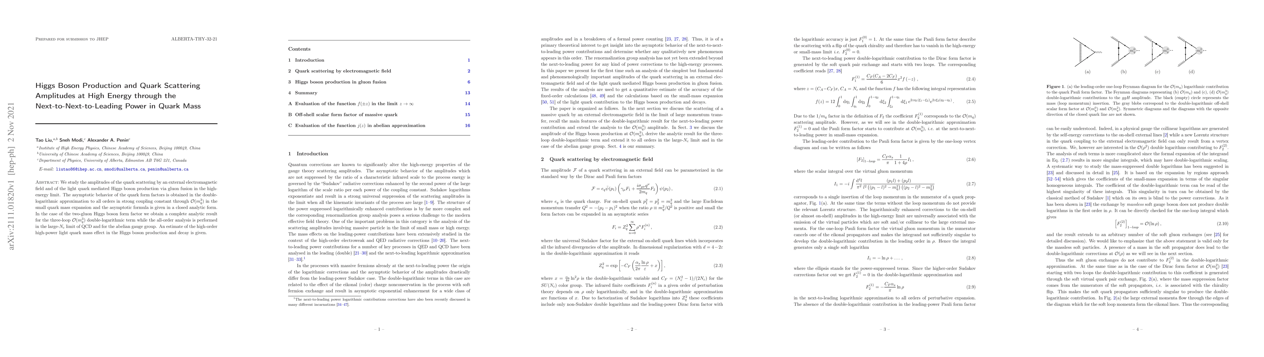 Thumbnail for Higgs Boson Production and Quark Scattering Amplitudes at High Energy
  through the Next-to-Next-to-Leading Power in Quark Mass