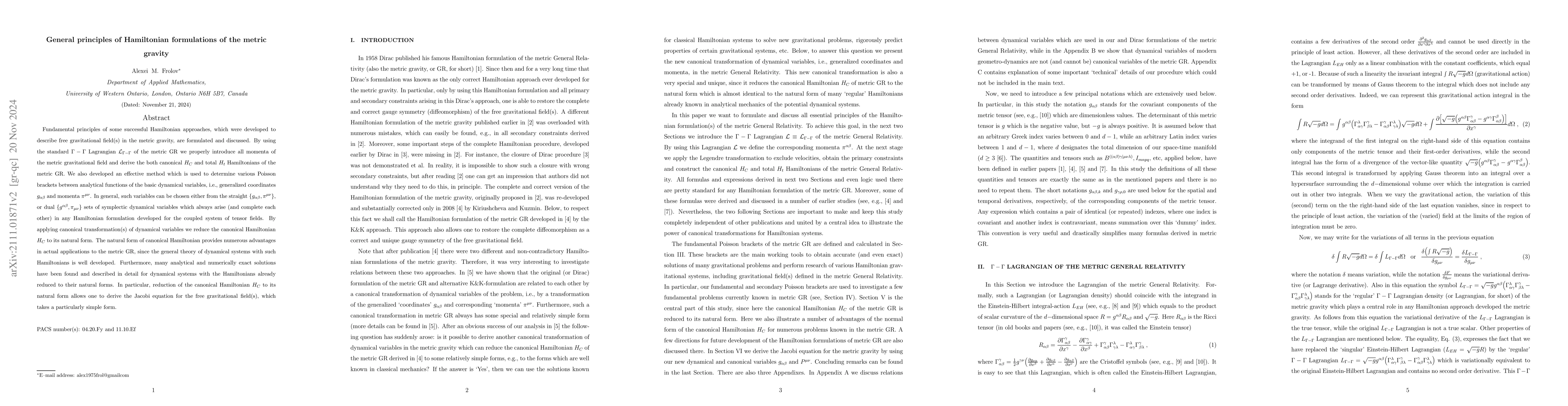 Thumbnail for General Principles of Hamiltonian Formulations of the Metric Gravity