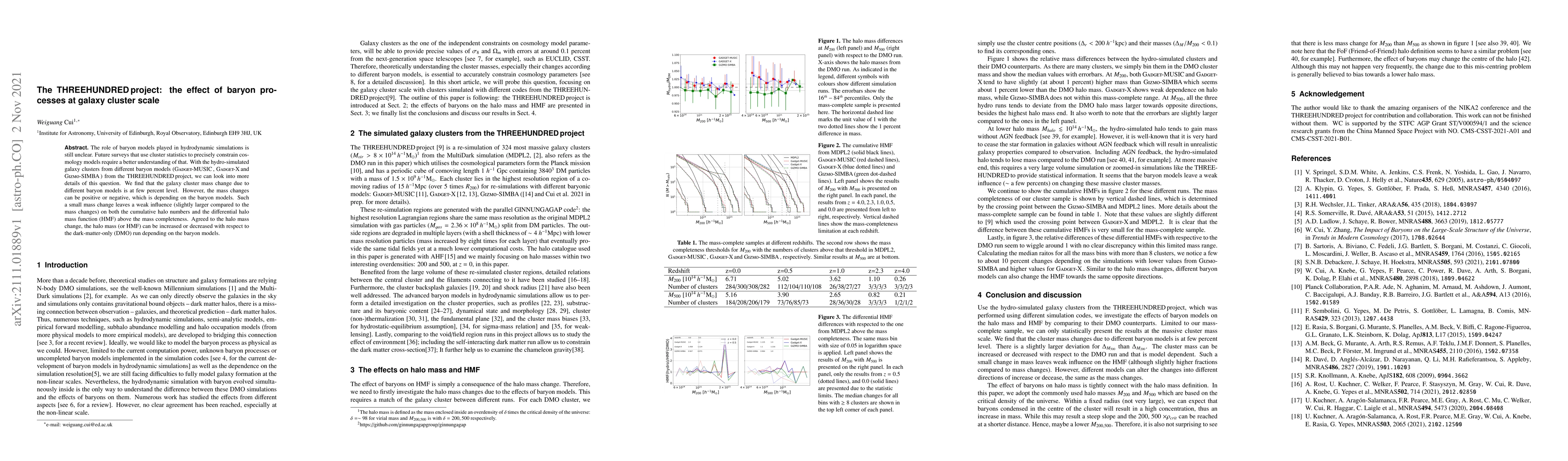 Thumbnail for The THREEHUNDRED project: the effect of baryon processes at galaxy
  cluster scale