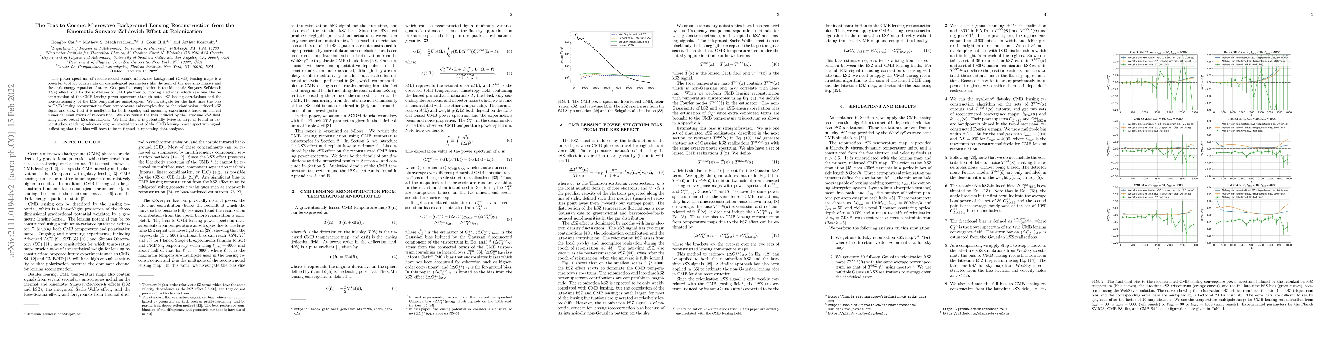 Thumbnail for The Bias to Cosmic Microwave Background Lensing Reconstruction from the
  Kinematic Sunyaev-Zel'dovich Effect at Reionization