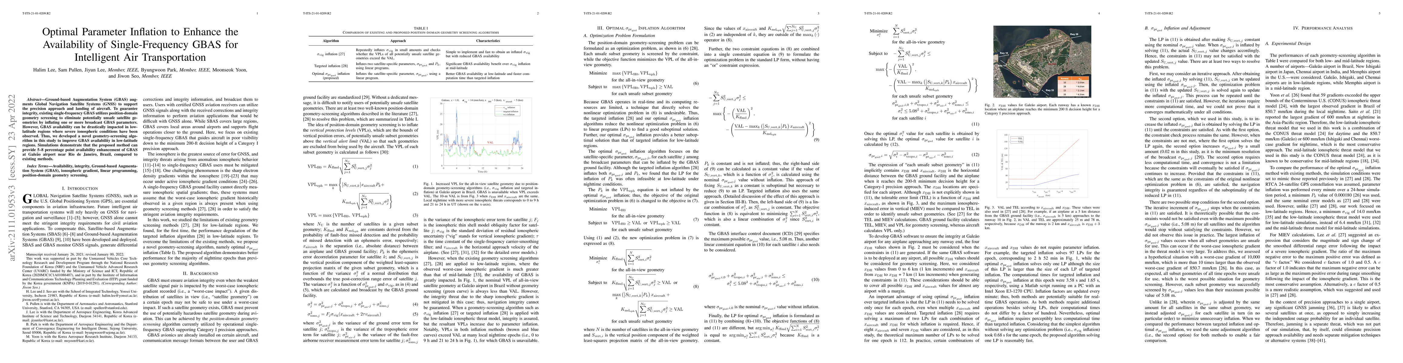 Thumbnail for Optimal Parameter Inflation to Enhance the Availability of
  Single-Frequency GBAS for Intelligent Air Transportation