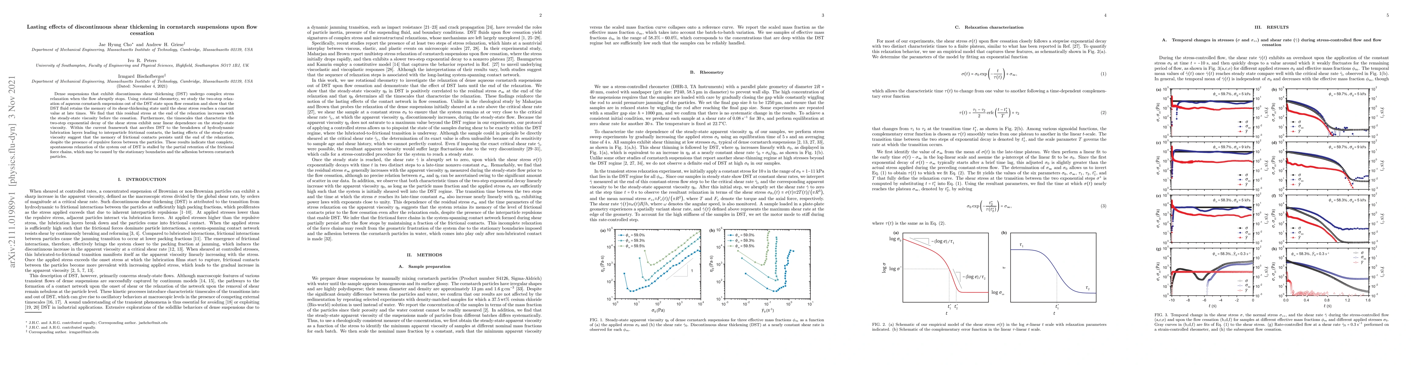 Thumbnail for Lasting effects of discontinuous shear thickening in cornstarch
  suspensions upon flow cessation