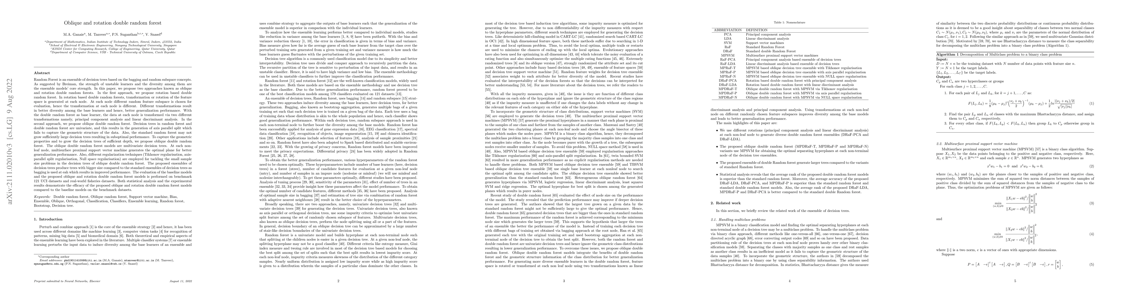 Thumbnail for Oblique and rotation double random forest