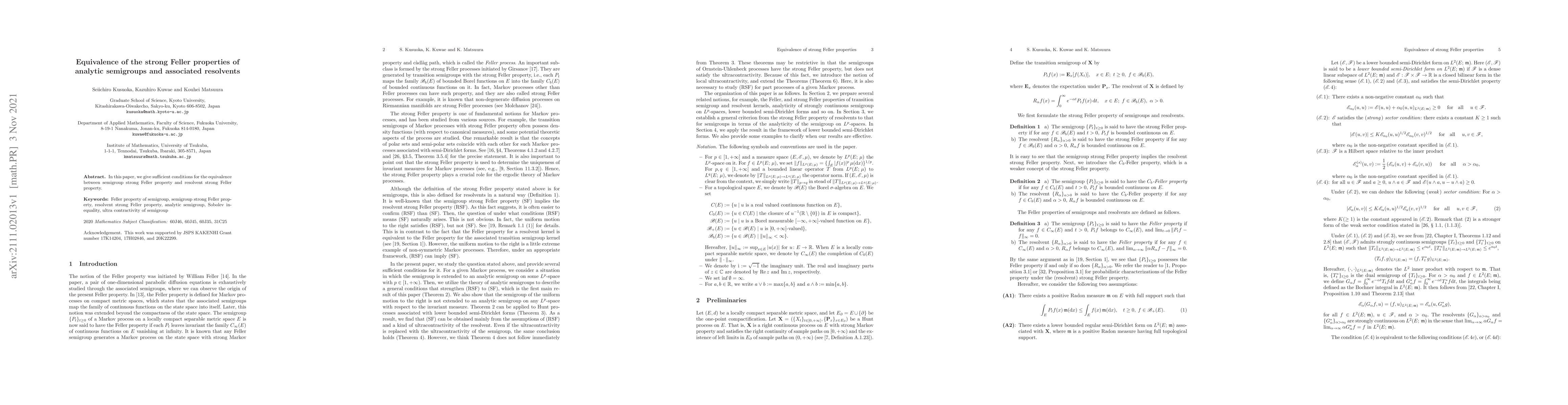 Thumbnail for Equivalence of the strong Feller properties of analytic semigroups and
  associated resolvents