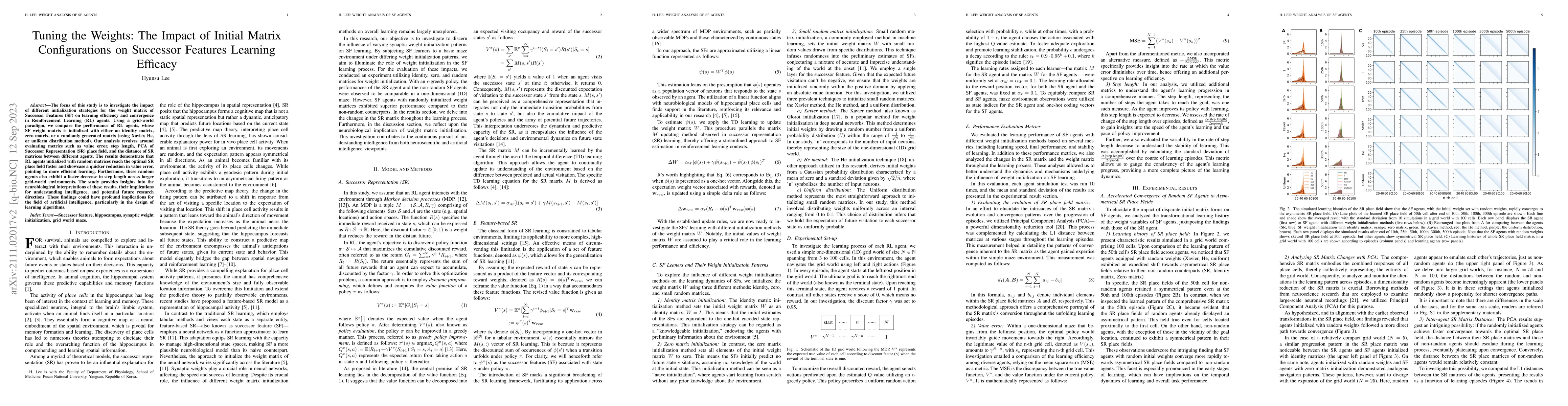 Thumbnail for Tuning the Weights: The Impact of Initial Matrix Configurations on
  Successor Features Learning Efficacy