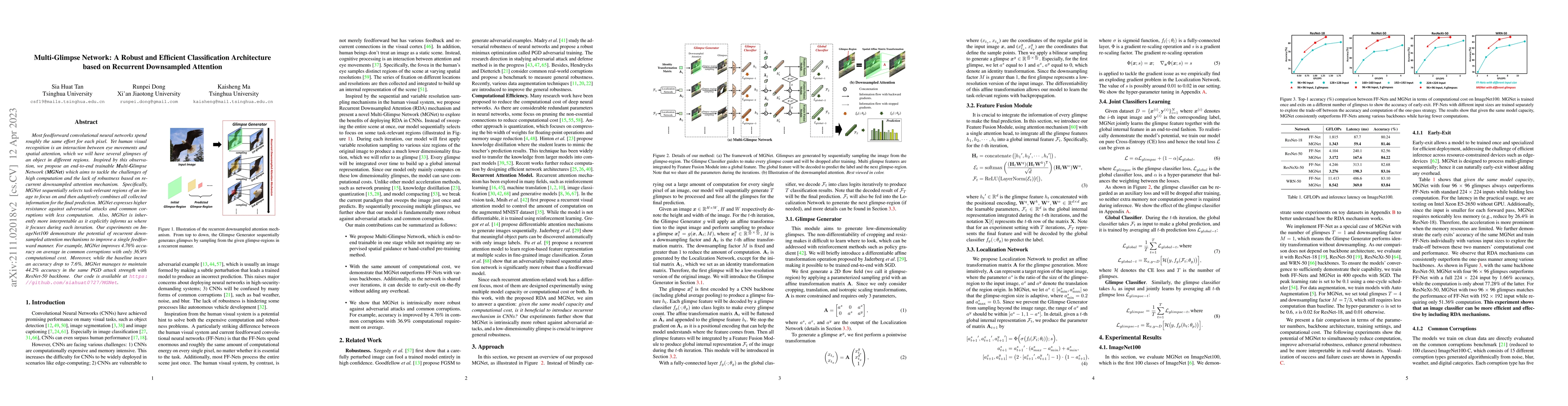 Thumbnail for Multi-Glimpse Network: A Robust and Efficient Classification
  Architecture based on Recurrent Downsampled Attention