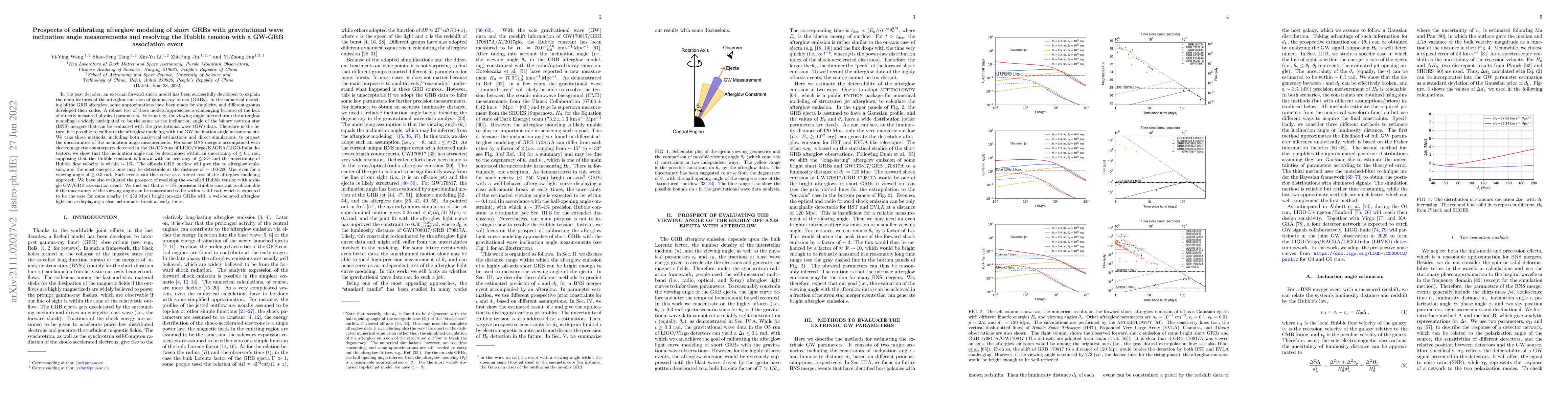 Thumbnail for Prospects of calibrating afterglow modeling of short GRBs with
  gravitational wave inclination angle measurements and resolving the Hubble
  tension with a GW-GRB association event